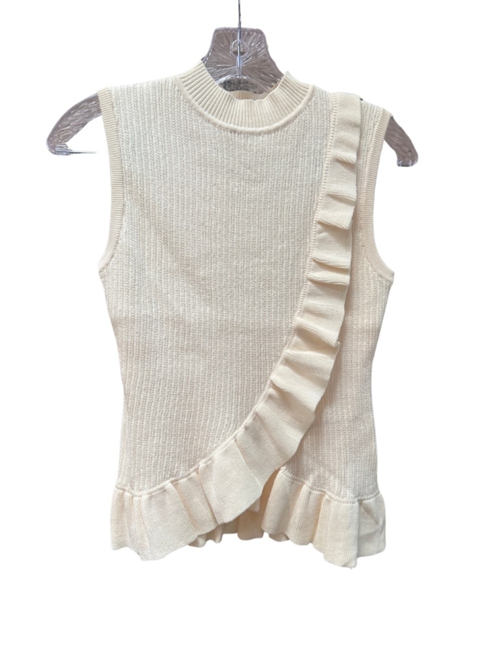 NEW Commense Ribbed High Neck Ruffle Sleeveless Top - Misses Small